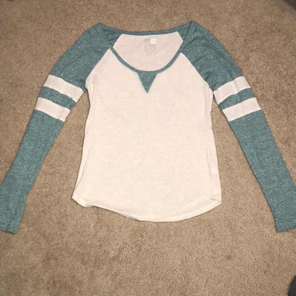 white & blue long sleeve